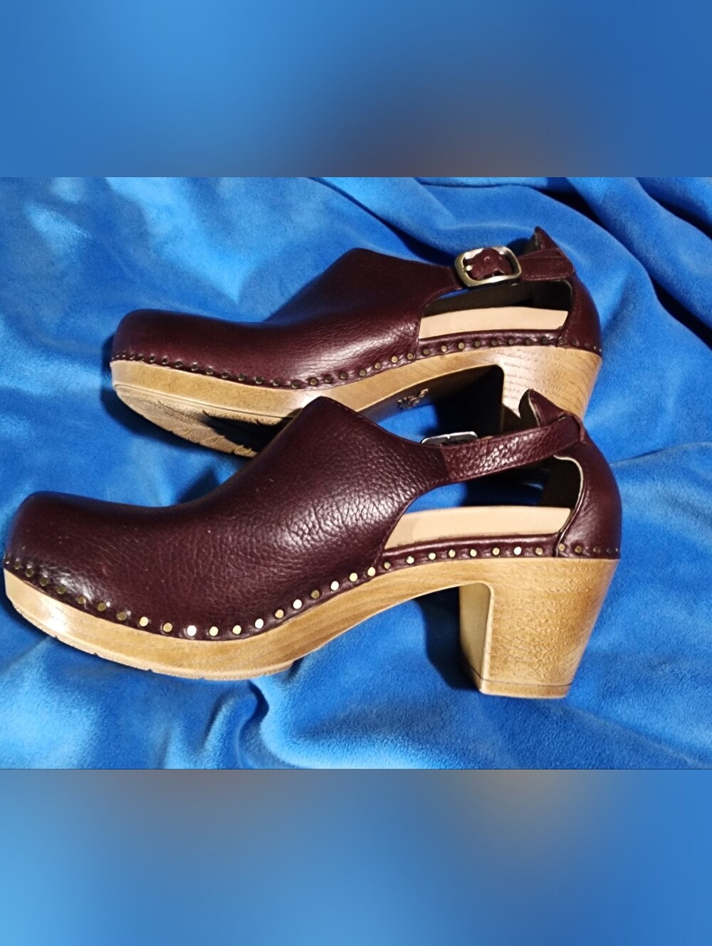 Dansko Women’s Burgundy Leather Clog Heels - Adjustable Buckle Size 38